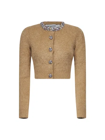 Self-portrait Brown Cardigan With Decorated Trim In Brown