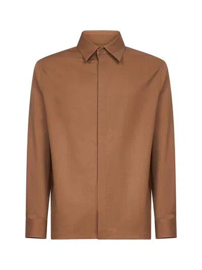 Fendi Luxurious Wool Long Sleeve Shirt In Brown