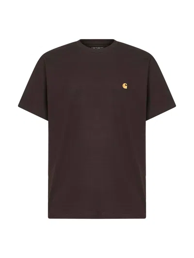 Carhartt 'chase' Logo Embroidery T-shirt In Brown
