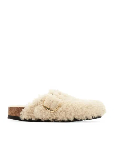Birkenstock Womens Eggshell Shearling Boston Buckle-embellished Clogs In Neutral
