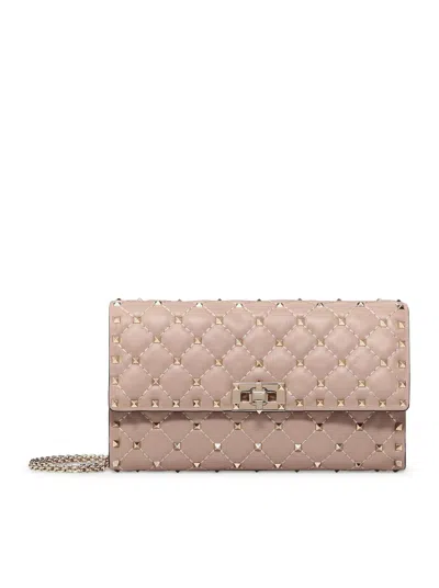 Valentino Garavani Rockstud Spike Nappa Leather Crossbody Clutch Bag Woman Poudre Uni