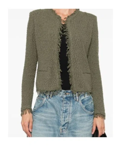Iro Cotton Jacket With Frayed Edges And Tweed Texture In Green
