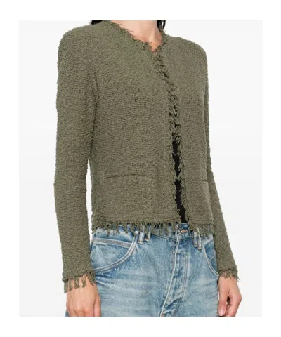 Iro Cotton Jacket With Frayed Edges And Tweed Texture In Green