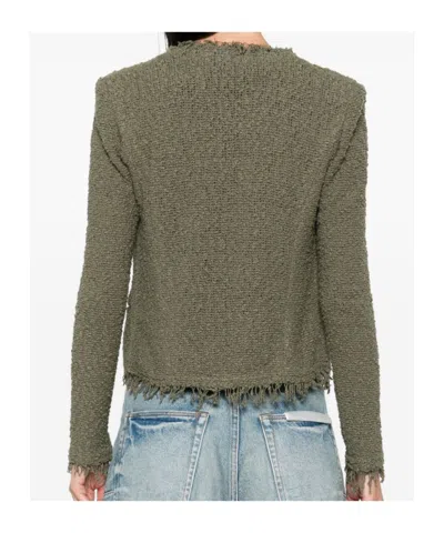 Iro Cotton Jacket With Frayed Edges And Tweed Texture In Green