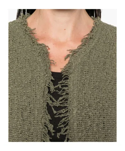 Iro Cotton Jacket With Frayed Edges And Tweed Texture In Green