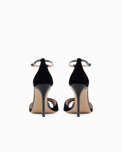 Emporio Armani Open Toe Stiletto T-bar Velvet Pumps In Black