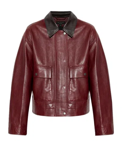 Rag & Bone Lapel Long-sleeved Leather Jacket In Red