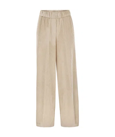 Peserico Corduroy Elasticated-waistband Trousers In Brown