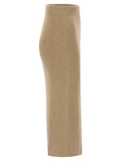 Peserico Fitted Long Skirt In Textured Knit Wool In Brown