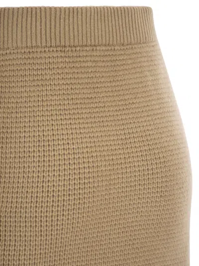 Peserico Fitted Long Skirt In Textured Knit Wool In Brown