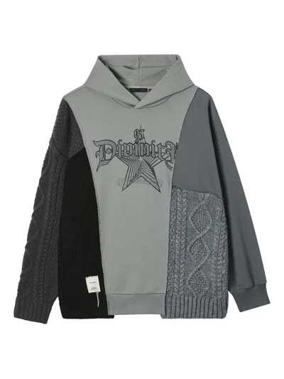 拼接绞花针织连帽衫