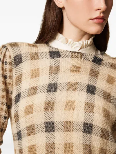 Twinset Checkered Knit Sweater With Puffed Sleeves In Multi