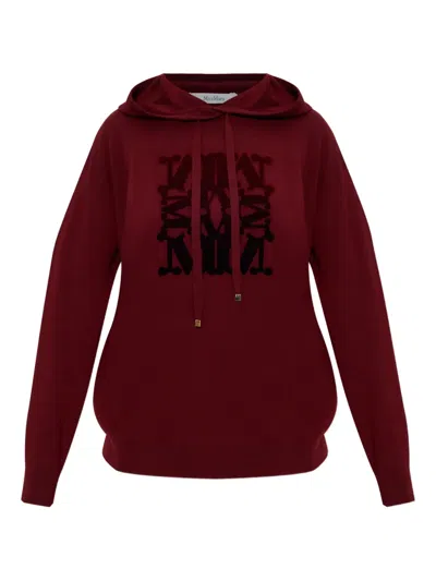 Max Mara Hooded Virgin Wool Long Sleeve Sweatshirt In Red