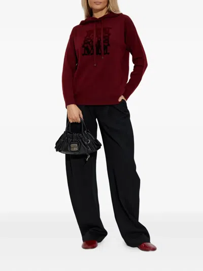 Max Mara Hooded Virgin Wool Long Sleeve Sweatshirt In Red