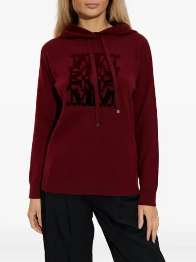 Max Mara Hooded Virgin Wool Long Sleeve Sweatshirt In Red