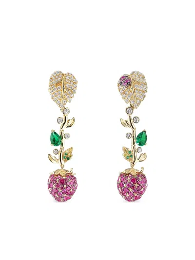 Anabela Chan 18k Yellow Gold Ruby Strawberry Earrings In Multi
