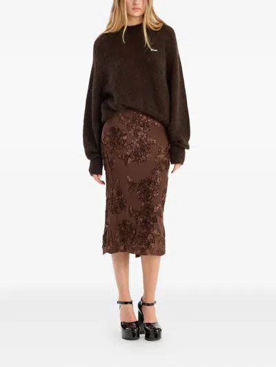 Rotate Birger Christensen Rotate Birgerchristensen Flower Mesh Pencil Skirt In Brown