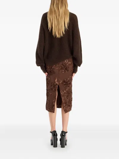 Rotate Birger Christensen Rotate Birgerchristensen Flower Mesh Pencil Skirt In Brown