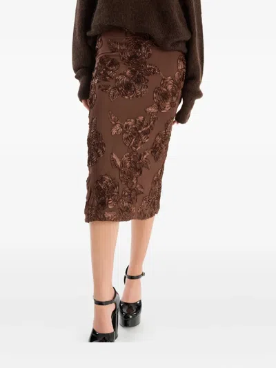 Rotate Birger Christensen Rotate Birgerchristensen Flower Mesh Pencil Skirt In Brown