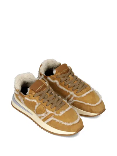 Philippe Model Tropez 2.1 Shearling-trim Running Sneakers In Brown