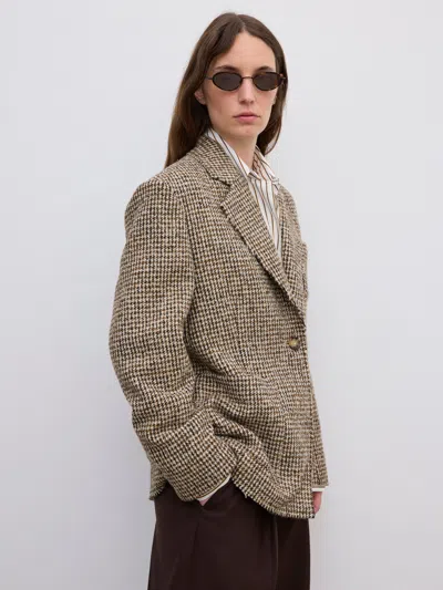House Of Dagmar Houndstooth Blazer In Brown