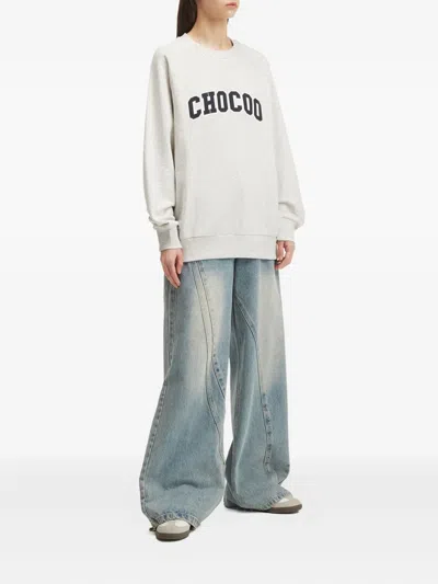 Chocoolate Raglan-sleeve Embroidered Sweatshirt In Gray