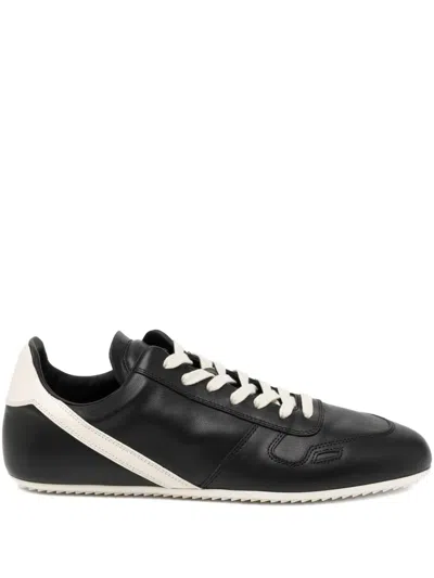Rick Owens Black Low-top Sneakers With Contrasting Details In Leather Man In Black