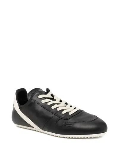 Rick Owens Black Low-top Sneakers With Contrasting Details In Leather Man In Black