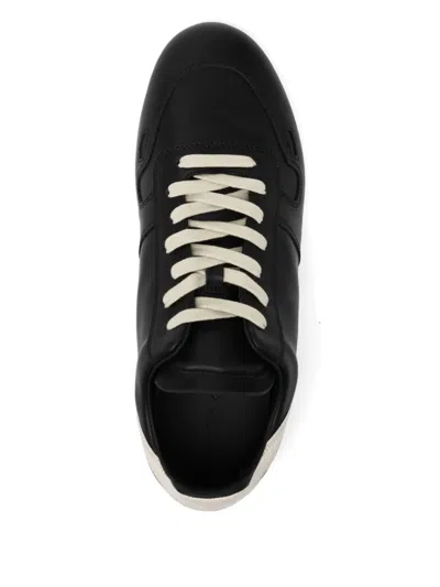 Rick Owens Black Low-top Sneakers With Contrasting Details In Leather Man In Black