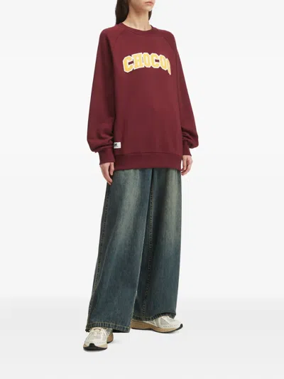 Chocoolate Raglan-sleeve Embroidered Sweatshirt In Burgundy