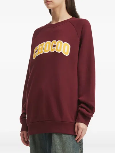 Chocoolate Raglan-sleeve Embroidered Sweatshirt In Burgundy