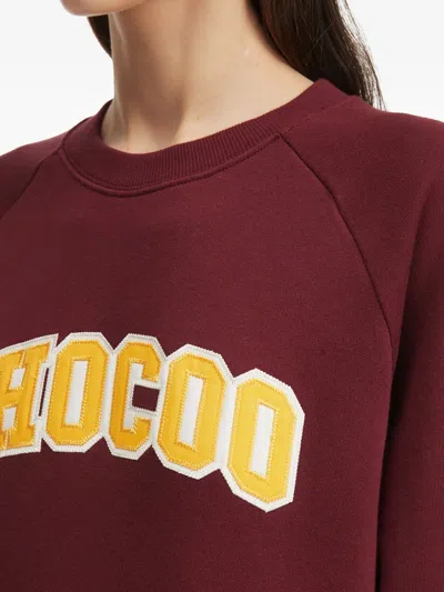 Chocoolate Raglan-sleeve Embroidered Sweatshirt In Burgundy