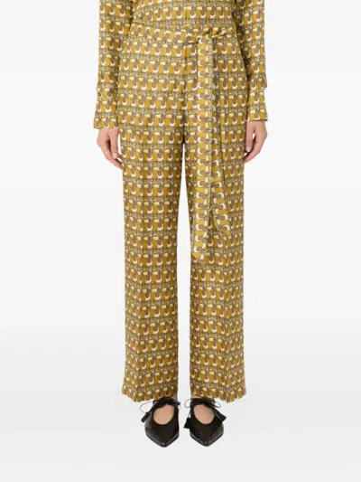 Max Mara Print Belted Trousers In Yellow