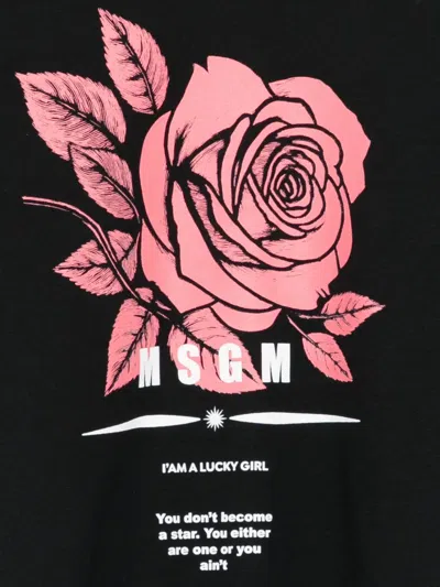 Msgm Rose-print T-shirt In Black