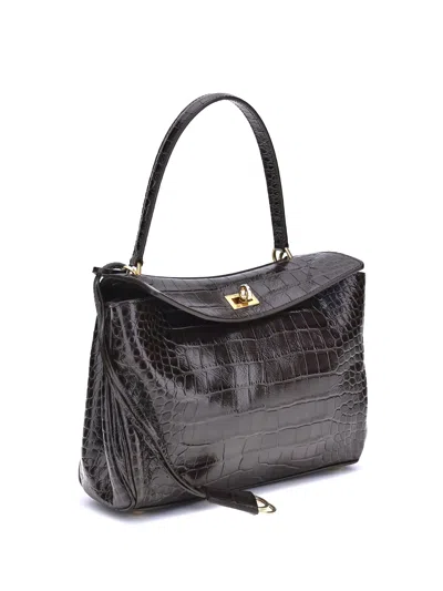 Balenciaga Brown Leather Mini Rodeo Handbag In Black