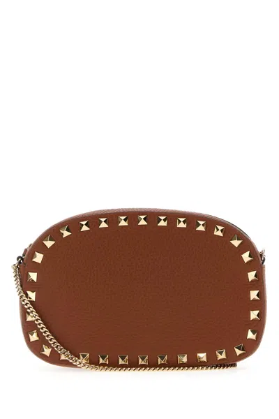 Valentino Studded Leather Crossbody Bag With Chain Strap In Brown