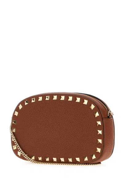 Valentino Studded Leather Crossbody Bag With Chain Strap In Brown