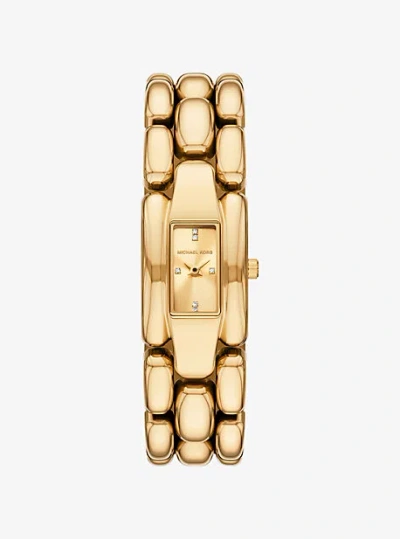 Michael Kors Mini Hally Pavé Gold-tone Watch In Gold