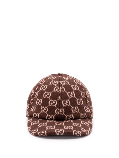 Gucci Gg Canvas Wool Baseball Cap In Burgundy