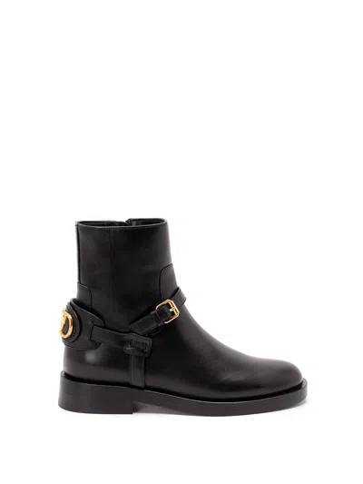 Valentino Vlogo Signature Leather Ankle Boot In Black