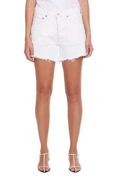 Agolde Parker Long Denim Short In Panna Cotta In White