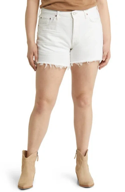 Agolde Parker Long Denim Short In Panna Cotta In White