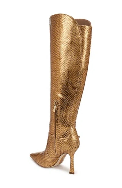 Sam Edelman Elia Pointed Toe Knee High Boot Gold Snake Embossed Leather In Gold