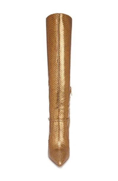 Sam Edelman Elia Pointed Toe Knee High Boot Gold Snake Embossed Leather In Gold