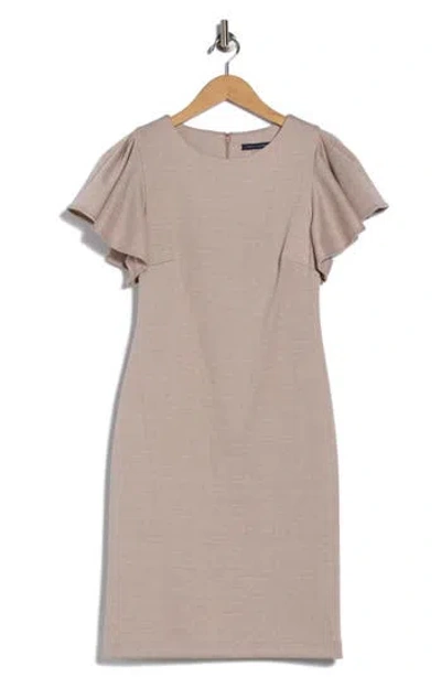 Tommy Hilfiger Flutter Sleeve Herringbone Sheath Dress In Brown