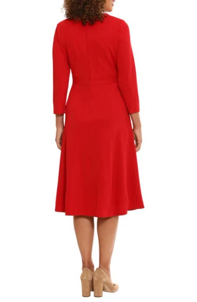 London Times Gold Button Fit & Flare Dress In Red