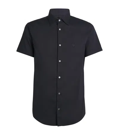 Emporio Armani Short-sleeved, Stretch Nylon-blend Shirt In Black