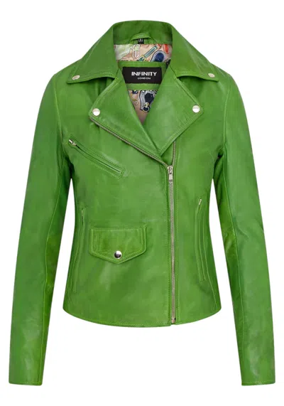 Infinity Leather Women's Black Classic Brando Biker Leather Jacket - Soweto In Green