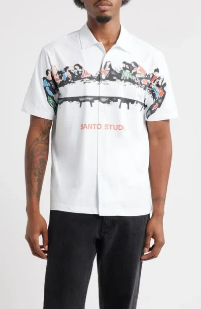 Santo Studio Last Supper Short Sleeve Button-up Shirt In Multi