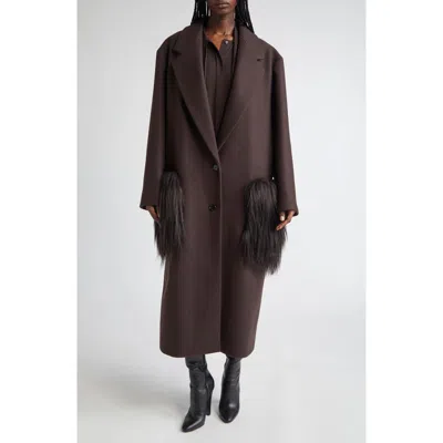 Michael Kors Collection Two-button Slouch Coat With Long Haired Shearling Trim In Burgundy